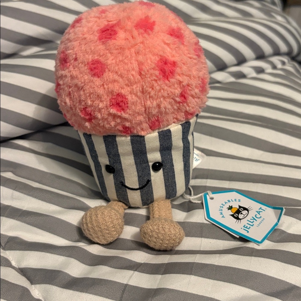Jellycat Pink and Blue Striped Plush Cupcake